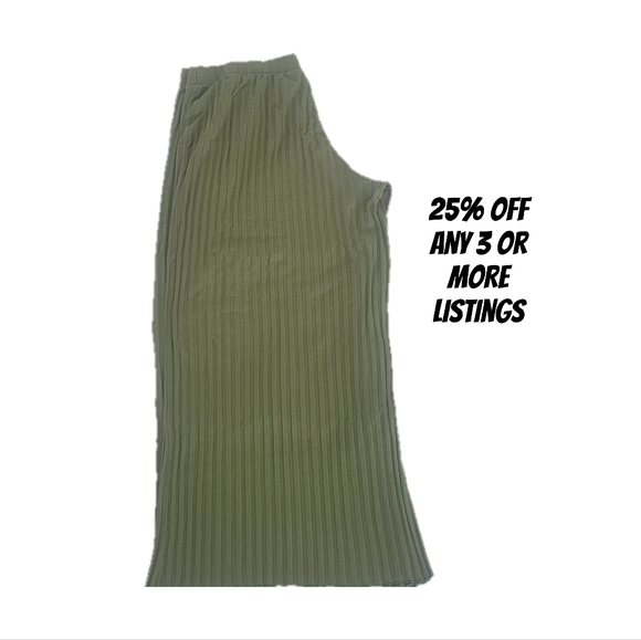 Plus Size XXL Olive Green Ribbed Palazzo Pants A New Day Wide Leg Loose Stretch - Picture 1 of 16